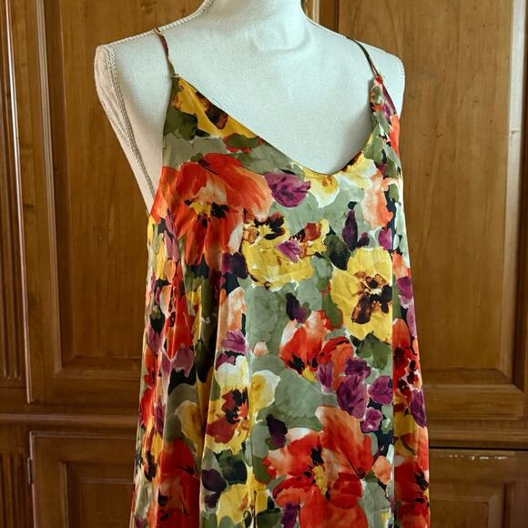 Nicole Miller satin watercolor floral maxi dress sleeveless racerback pockets S - Picture 7 of 14